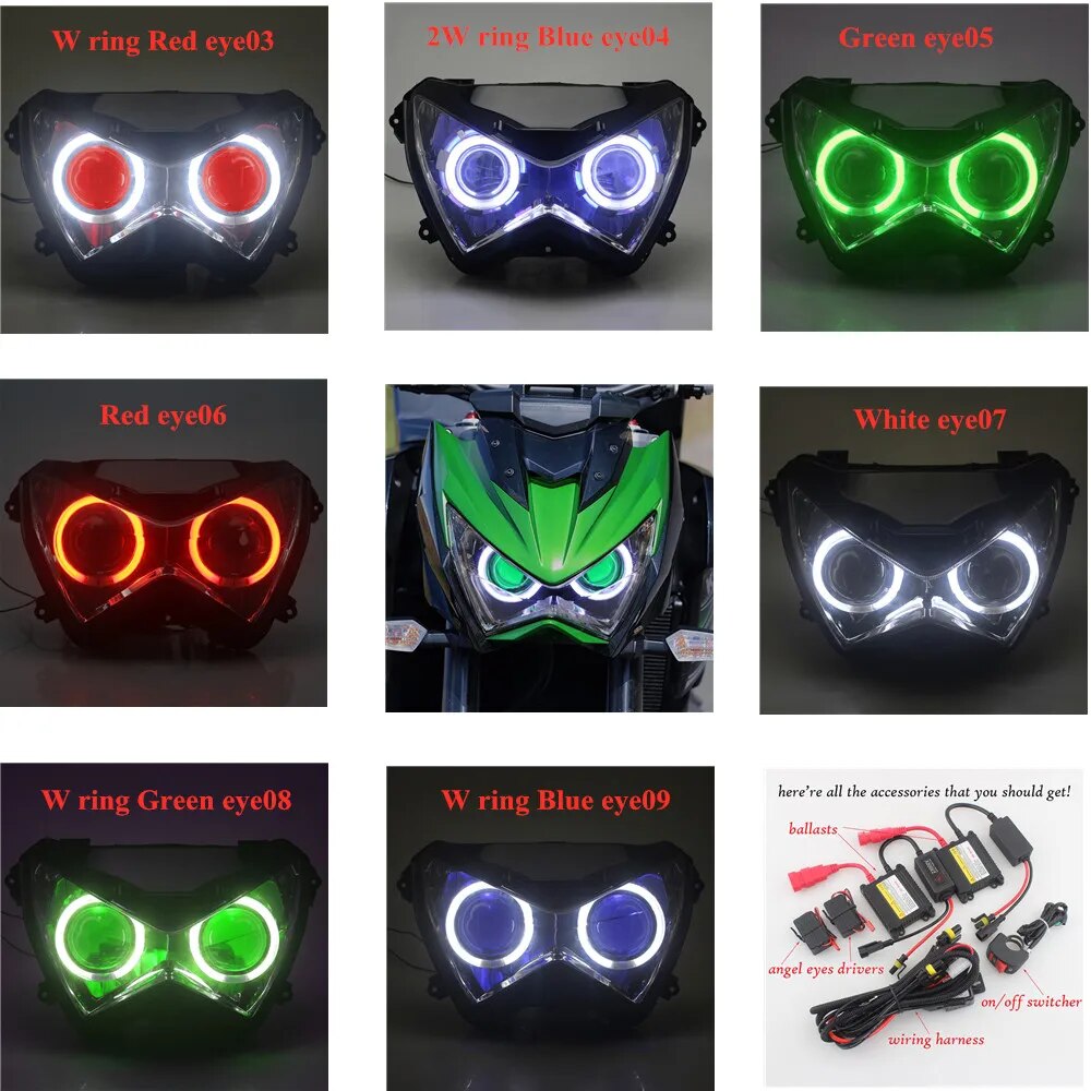 Motorcycle-LED-Headlamp-Custom-HID-Projector-Headlight-Assembly-Head-Light-For-Kawasaki-Z800-Z250-Z300-13.jpg Motorcycle LED Headlamp Custom HID Projector Headlight Assembly Head Light For Kawasaki Z800 Z250 Z300 13-17 Faros Led Para Moto - Image 1